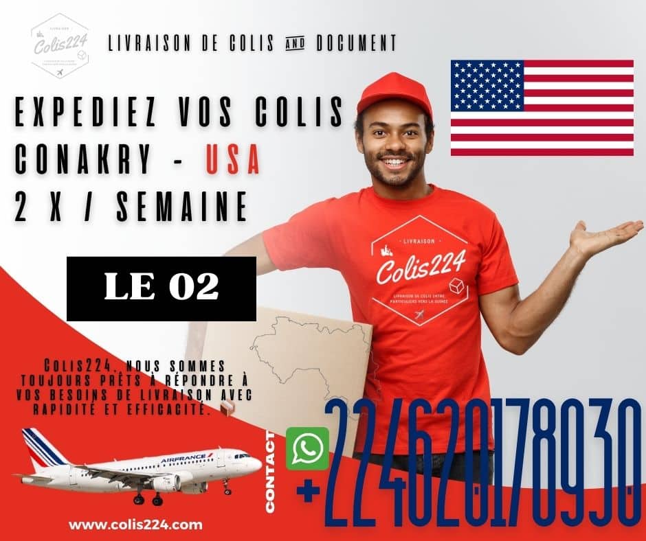 Livrez vos colis et documents de Conakry vers les USA facilement et rapidement avec Colis224